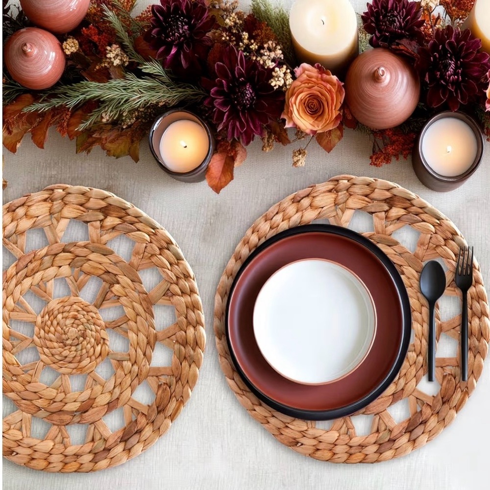 NWT 6 Placemats Round, Natural Wicker Placemat Heat Resistant Non-Slip 15" - Picture 5 of 6